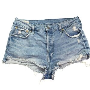 GAP Cheeky Midi Short High Rise Denim Shorts Distressed Frayed Hem Jean Short 32